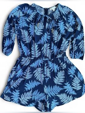 MICHAEL Michael Kors | Navy Fern Print Romper | Size L | Gold Tassel Detail 💙